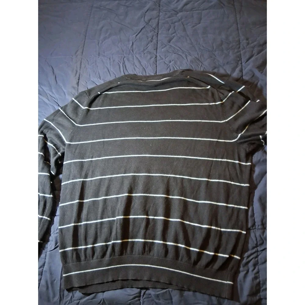 Banana Republic Mens Sweater XL Blue Stripe Blend Silk Cashmere Lightweight‎